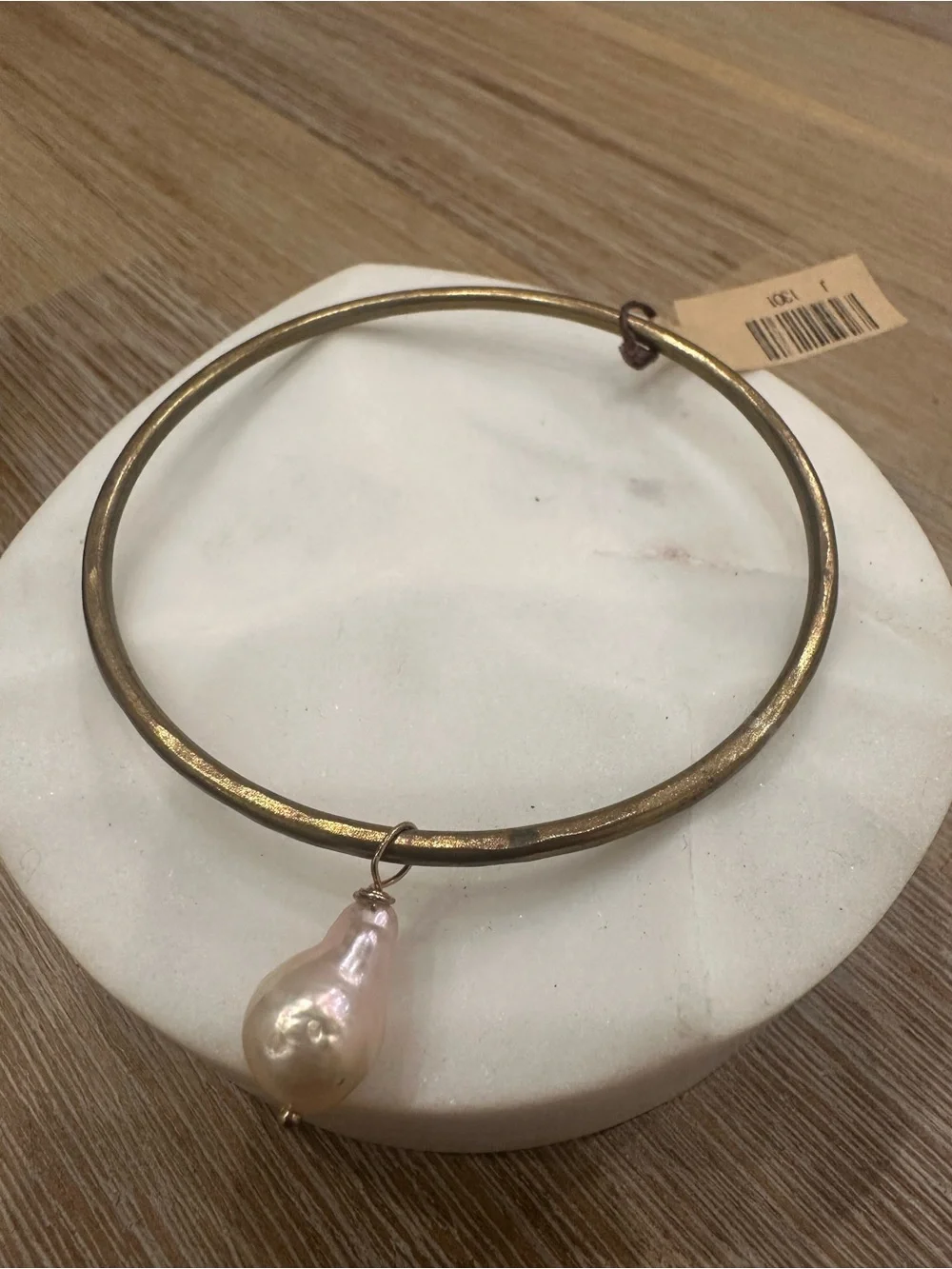 Baroque Pearl Dangle Brass Bangle